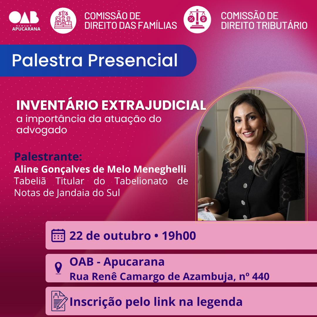 PALESTRA PRESENCIAL – INVENTÁRIO EXTRAJUDICIAL
